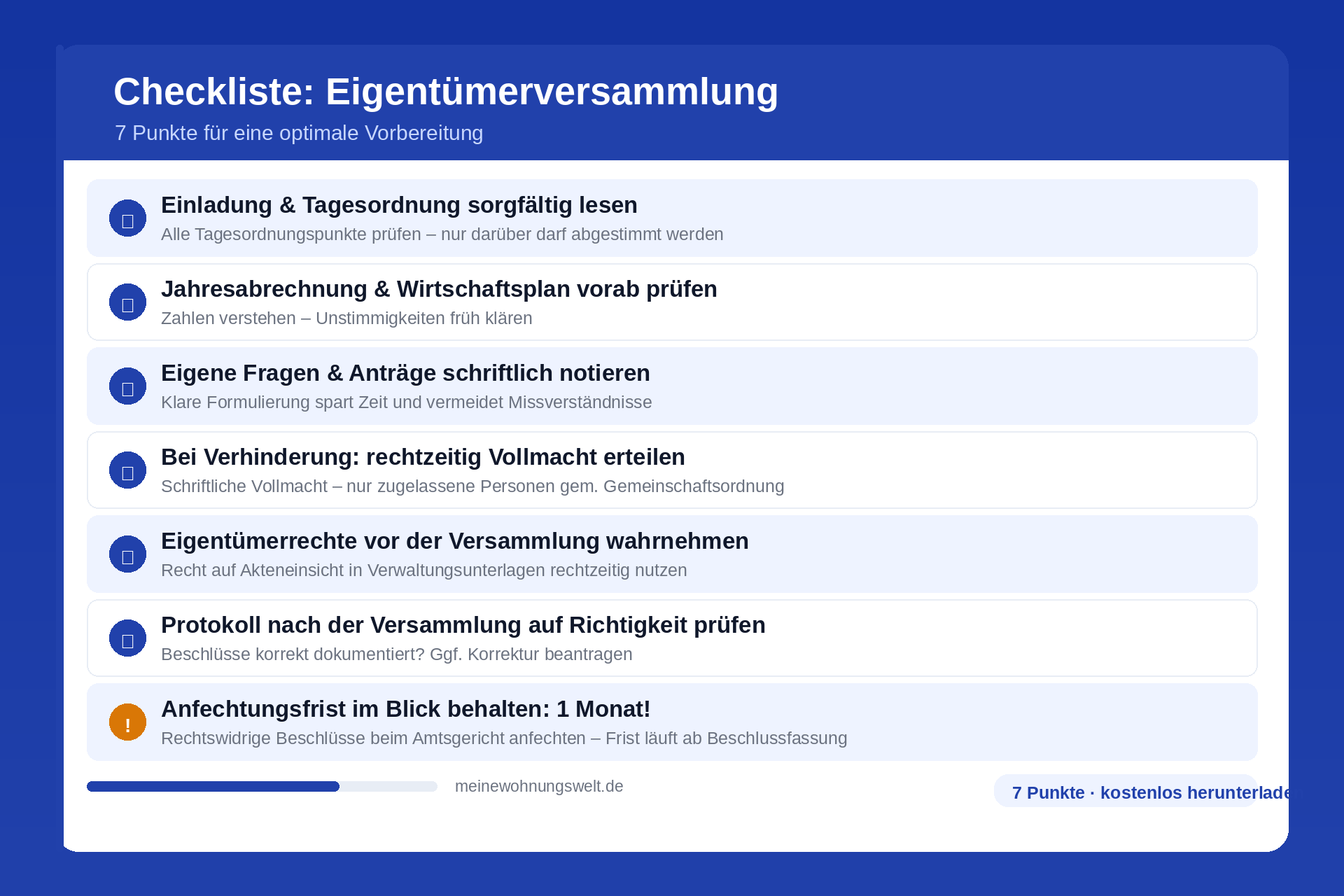Checkliste: So bereiten Sie sich auf die Eigentümerversammlung vor Checkliste Eigentümerversammlung – 7 Punkte zur optimalen Vorbereitung